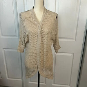 Planet Gold Crochet Beige Open Knit Cardigan Sweater Size Small Swim Cover Up‎